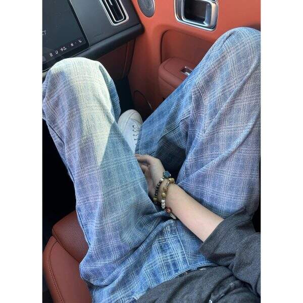 Old blue checkered jeans for men - Image 5