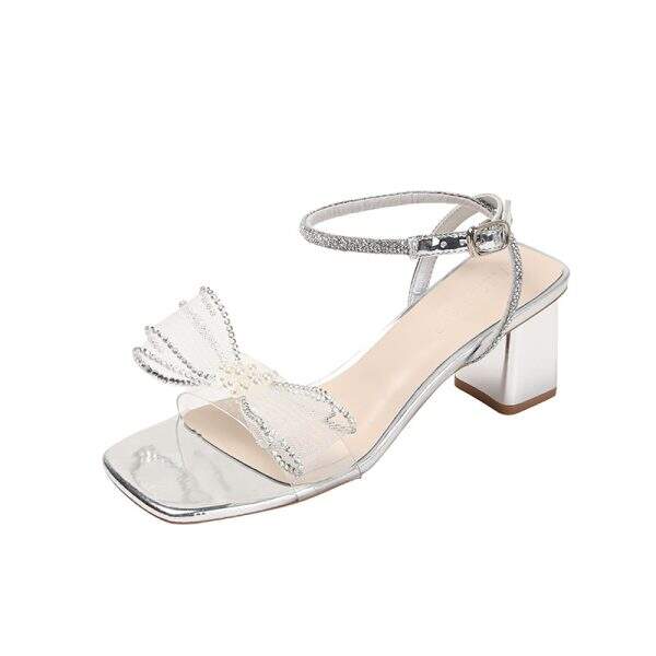 Pearl decorated coarse heeled sandals - Image 5